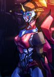  absurdres autobot blue_eyes breasts commentary_request glowing glowing_eyes highres lips lipstick looking_at_viewer machinery makeup mecha mechanical_wings medium_breasts no_humans oberon826 open_mouth transformers windblade wings 