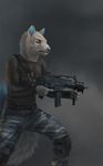  anthro blue_eyes clothing fur gun holding_object holding_weapon latex_(artist) male mammal ranged_weapon rodent solo squirrel weapon white_fur 