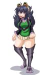  1girl @_@ asui_tsuyu bangs black_hair blush_stickers boku_no_hero_academia boots breasts cheesoart creatures_(company) full_body fusion game_freak goggles goggles_on_head hex_maniac_(pokemon) large_breasts long_hair long_sleeves long_tongue nintendo open_mouth pokemon purple_eyes solo standing thick_thighs thigh_boots thighhighs thighs tongue tongue_out transparent_background 