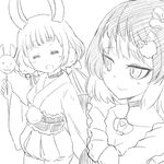  animal_ears bunny_ears closed_eyes gekokujou_hana greyscale japanese_clothes magical_girl mahou_shoujo_ikusei_keikaku mahou_shoujo_ikusei_keikaku_jokers mahou_shoujo_ikusei_keikaku_limited monochrome multiple_girls short_hair sirodengaku smile styler_mimi 