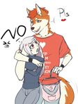  &lt;3 anthro blush canine clothed clothing dog duo english_text husky lagomorph lingerie male mammal mishabahl open_mouth rabbit smile standing text 