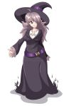  1girl breasts cheesoart collarbone creatures_(company) dress full_body fusion game_freak grin hair_over_one_eye hat hex_maniac_(pokemon) little_witch_academia long_dress long_hair long_sleeves medium_breasts nintendo pokemon purple_eyes purple_hair sharp_teeth smile solo standing sucy_manbavaran teeth transparent_background witch_hat 