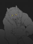  2016 anthro canid canine canis claws clothed clothing digital_media_(artwork) diokhan duo fur hair hug human humanoid_hands looking_at_viewer male mammal nude simple_background topless were werecanid werecanine werewolf wolf yellow_eyes 