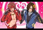  2boys 45ichi blush double_v gloves looking_at_viewer male_focus multiple_boys sengoku_basara tongue tongue_out v 