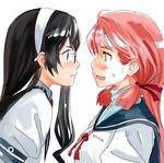  aida_yuu akashi_(kantai_collection) black_hair blush commentary from_side glasses green_hair hairband kantai_collection long_hair lowres multiple_girls ooyodo_(kantai_collection) open_mouth pink_hair sweat upper_body yuri 