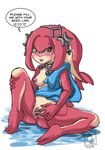  &lt;3 2017 beige_skin blush clitoris clothing ear_piercing english_text feet female humanoid_feet humanoid_hands jewelry mipha necklace nintendo nipples omegazuel open_mouth piercing pink_areola pink_nipples pussy red_skin simple_background solo spread_pussy spreading text the_legend_of_zelda toga unobtrusive_watermark urethral_canal video_games white_background yellow_eyes zora 