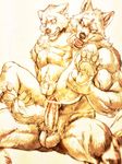  anthro balls biceps big_muscles black_nose butt canine chest_tuff claws digital_media_(artwork) duo ekumaru erection fangs feet flaccid fur huge_muscles male male/male mammal muscular muscular_male nude open_mouth pawpads penis precum siliva simple_background spread_legs spreading teeth tongue wolf 