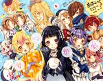  6+girls :p ;d ahoge angel_wings animal_print arm_warmers bangs black_dress black_hairband black_skirt blonde_hair blue_gloves blue_hair blue_scarf blunt_bangs blush breasts brown_hair brown_hat bunny_print calamity_mary choker closed_eyes cowboy_hat crossed_arms crying crying_with_eyes_open dress earrings elbow_gloves expressionless fav_(mahoiku) frilled_choker frilled_sleeves frills gloves goggles goggles_around_neck gradient_hair grin hairband hardgore_alice hat headphones heart highres jewelry long_hair long_sleeves looking_at_viewer low_twintails magical_girl magicaloid44 mahou_shoujo_ikusei_keikaku mahou_shoujo_ikusei_keikaku_unmarked medium_breasts minael multicolored_hair multiple_girls nemurin one_eye_closed open_mouth paw_gloves paws pink_eyes pink_hair profile ramune_(ramuuu_maro) red_eyes red_hair ruler_(mahoiku) scarf short_hair signature silver_hair sister_nana skirt sleeveless smile speech_bubble spoken_heart swim_swim tama_(mahoiku) tareme tears teeth tongue tongue_out translation_request twintails weiss_winterprison white_dress white_wings wide_sleeves wings yellow_eyes yunael 