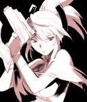  1girl bare_shoulders breasts gloves gun hair_ornament legretta long_hair monochrome ponytail tales_of_(series) tales_of_the_abyss 
