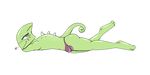  &lt;3 anthro blue_eyes blush bulge butt chameleon clothing curled_tail leon_powalski lizard lying male nintendo reptile salamikii scalie seductive seductive_look smile solo spikes star_fox thong video_games 