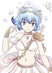  angry armor bikini_top blue_eyes blue_hair cameo chain eating ghost hicha_wynn magical_girl mahou_shoujo_ikusei_keikaku mahou_shoujo_ikusei_keikaku_aces midriff navel princess_deluge prism_cherry short_hair shoulder_armor solo tiara water 