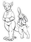  anthro b&amp;e bottomless buckteeth clothed clothing duo featureless_crotch female front_view hoodie kangaroo lagomorph line_art looking_up mammal marsupial motion_lines nervous rabbit rick_griffin signature size_difference standing teeth walking 