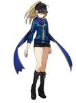  ahoge artoria_pendragon_(all) black_footwear black_hat black_shorts blonde_hair blue_scarf blue_sweater boots fate/extella fate/extra fate/grand_order fate_(series) floating_hair full_body green_eyes hat high_ponytail knee_boots long_hair looking_at_viewer mysterious_heroine_x rojiura_satsuki:_chapter_heroine_sanctuary scarf short_shorts shorts solo standing sweater thighhighs transparent_background visor_cap wada_aruko wrist_cuffs zipper 