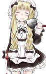  amputee blonde_hair blood closed_eyes hicha_wynn long_hair mahou_shoujo_ikusei_keikaku mahou_shoujo_ikusei_keikaku_restart maid maid_cap nokko-chan shovel smile solo tears 