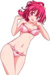  aida_mana bow bow_bra bow_panties bra breasts dokidoki!_precure frilled_bra frills half_updo highres kikuchi_tsutomu lace lace-trimmed_bra lace-trimmed_panties looking_at_viewer medium_breasts open_mouth panties pink_bow pink_bra pink_eyes pink_hair pink_panties precure see-through short_hair simple_background smile solo underwear white_background 