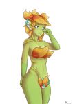  alasou alpha_channel anthro dryad female green_skin hair naturally_censored navel orange_hair simple_background solo transparent_background wide_hips 