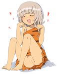  1girl :3 :d barefoot blush dress eyes_closed feet female full_body grey_hair happy heart knees_up mole mole_under_mouth no_panties open_mouth paw_pose pripara pussy short_dress short_hair simple_background sitting smile solo taiyou_pepper tiger_print toes uncensored white_background yasunao_(yasunao-z) 