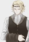  blonde_hair fire_emblem fire_emblem_if grey_background male_focus marks_(fire_emblem_if) red_eyes shioha simple_background solo tiara upper_body vest 