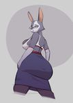 anthro big_breasts big_butt breasts butt clothing elbow_gloves eyewear female fur glasses gloves grey_fur huge_butt lagomorph looking_back mammal pink_nose rabbit rimba_racer solo torres unknown_artist white_fur 