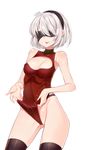  artist_name ass_visible_through_thighs bad_id bad_pixiv_id bangs black_legwear blindfold breasts character_name cleavage_cutout clothes_writing covered_navel covered_nipples goyain hairband highres medium_breasts mole mole_under_mouth name_tag nier_(series) nier_automata one-piece_swimsuit red_swimsuit school_swimsuit self_wedgie solo swimsuit thighhighs tongue tongue_out white_background white_hair yorha_no._2_type_b 