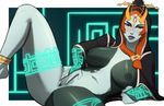  anklet bad_source barefoot blush breasts bridal_gauntlets clenched_hand glowing green_skin headdress hood jewelry large_breasts lipstick lying makeup midna midna_(true) naavs navel nipples on_side orange_eyes orange_hair purple_lipstick pussy solo spread_legs spread_pussy the_legend_of_zelda the_legend_of_zelda:_twilight_princess 