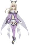  black_gloves butterfly_hair_ornament cape detached_sleeves eyebrows_visible_through_hair fate/kaleid_liner_prisma_illya fate_(series) floating_hair full_body gloves hair_ornament high_ponytail highres holster illyasviel_von_einzbern long_hair looking_at_viewer magical_girl microskirt midriff navel official_art panties prisma_illya_(sapphire_version) purple_legwear purple_panties red_eyes silver_hair skirt solo standing stomach thigh_holster thighhighs underwear white_skirt 