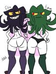  2girls ass black_hair filia_(skullgirls) fukua_(skullgirls) green_hair multiple_girls panties samson_(skullgirls) shamone_(skullgirls) skullgirls tagme 