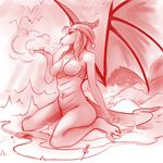  anthro breasts breath dragon female hair horn kneeling navel nipples nude shnider solo wings 