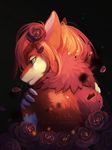  2017 anthro black_background clockbirds english_text feline female fur green_eyes hair lilith_(azria) long_hair mammal nude plant rear_view red_fur red_hair rose_(flower) simple_background solo tan_fur text 