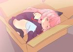  :3 =_= animal_ears black_dress blue_legwear blush box cardboard_box cat_ears cat_tail chibi closed_eyes detached_sleeves dress in_box in_container kotonoha_akane long_hair lying on_side petenshi_(dr._vermilion) pink_hair sleeping smile solo tail thighhighs voiceroid 