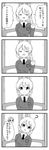  4koma ? bangs bow braid closed_eyes closed_mouth comic commentary_request cup darjeeling dress_shirt emblem fourth_wall girls_und_panzer greyscale hair_bow head_tilt highres holding long_sleeves looking_at_viewer masara monochrome multiple_girls necktie open_mouth orange_pekoe portrait school_uniform shirt short_hair sitting st._gloriana's_(emblem) st._gloriana's_school_uniform sweatdrop sweater teacup tied_hair translated twin_braids v-neck 
