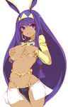  :d bangs blunt_bangs blush body_jewelry bracelet breasts commentary_request covering covering_breasts cowboy_shot dark_skin earrings egyptian egyptian_clothes facial_mark fate/grand_order fate_(series) hair_tubes hairband highres hoop_earrings jewelry loincloth long_hair looking_at_viewer medium_breasts minazuki_(jo) navel nitocris_(fate/grand_order) open_mouth purple_eyes purple_hair revealing_clothes showgirl_skirt sidelocks smile solo stomach vambraces very_long_hair 