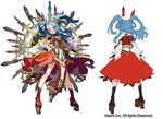  :o amaterasu_(valkyrie_connect) blue_hair blush braid breasts clog_sandals detached_sleeves dress floating_hair from_behind full_body hair_rings hand_on_hip legs_apart long_hair looking_at_viewer matsui_hiroaki multiple_views official_art open_mouth pelvic_curtain red_dress red_eyes red_legwear small_breasts socks standing tabi v-shaped_eyebrows valkyrie_connect watermark white_background 