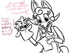  2015 animatronic anthro bow_tie canine dialogue english_text female five_nights_at_freddy&#039;s fox funtime_foxy_(fnaf) hand_puppet holding_object inkyfrog machine mammal restricted_palette robot simple_background solo text video_games white_background 