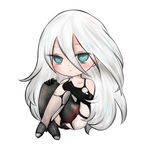 absurdres android aqua_eyes bad_id bad_pixiv_id blush chibi collarbone elbow_gloves eyelashes gloves high_heels highres knees_up lin_shuang nier_(series) nier_automata pale_skin sitting solo white_background white_hair yorha_type_a_no._2 