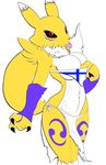  2017 abs anthro armpits big_breasts black_sclera breasts bridal_gauntlets canine cleavage clothed clothing digimon dipstick_ears dipstick_tail female finland finnish finnish_flag fox fur hi_res loincloth mammal midriff multicolored_tail muscular muscular_female navel neck_tuft renamon robinebra simple_background skimpy slashysmiley solo teasing tongue tongue_out tuft under_boob white_background 