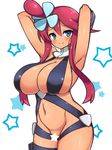  armpits arms_behind_head arms_up blue_eyes blush breasts censored chro_(rulurullu) fuuro_(pokemon) groin hair_ornament huge_breasts long_hair looking_at_viewer naked_suspenders navel pokemon pokemon_(game) pokemon_bw red_hair sidelocks smile solo star_censor suspenders 
