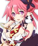  bracelet breasts cleavage crown disgaea fang highres iwasi-r jewelry looking_at_viewer makai_senki_disgaea_5 medium_breasts necktie open_mouth pink_hair pointy_ears ponytail purple_eyes seraphina_(disgaea) short_hair smile solo 