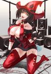  bad_id bad_pixiv_id bangs bare_shoulders beckoning black_gloves black_hair blood blood_stain bloody_clothes blunt_bangs boots breasts cleavage fingerless_gloves full_body gloves green_eyes guilty_gear hat i-no instrument kneeling large_breasts licking_lips lloule looking_at_viewer mole mole_above_mouth o-ring o-ring_top open_mouth red_footwear red_hat red_legwear short_hair solo speaker thigh_boots thighhighs tongue tongue_out witch_hat 