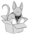  2015 anthro beerus box cat dragon_ball dragon_ball_super ear_piercing edit eyes_closed feline jadiejadie male mammal monochrome piercing simple_background solo white_background 