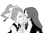  barbara_parker blush closed_eyes dowman_sayman french_kiss greyscale hair_ribbon hanna_england interlocked_fingers kiss little_witch_academia long_hair long_sleeves luna_nova_school_uniform monochrome multiple_girls ponytail ribbon school_uniform short_eyebrows sweat thick_eyebrows tongue tongue_out upper_body yuri 