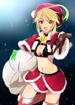  1girl ahoge belt blonde_hair blush breasts choker cleavage gloves hat midriff milla_maxwell multicolored_hair open_mouth orange_eyes short_hair skirt tales_of_(series) tales_of_xillia thigh_boots 