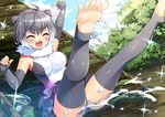  :d ^_^ ahoge animal_ears arm_up barefoot blush breasts bucchake_(asami) closed_eyes dutch_angle elbow_gloves feet fingerless_gloves frilled_swimsuit frills fur_trim gloves gradient_hair grey_gloves grey_hair grey_legwear kemono_friends large_breasts legs_up multicolored_hair one-piece_swimsuit open_mouth otter_ears outstretched_arm short_hair slide sliding small-clawed_otter_(kemono_friends) smile soles solo spread_toes swimsuit toeless_legwear toes water water_drop white_hair |d 