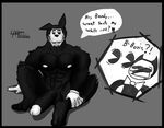  2017 anthro bendy bendy_and_the_ink_machine black_body black_fur boris bow_tie canine clothing demon fur gloves looking_at_viewer male male/male mammal muscular muscular_male penis simple_background urbanmonster video_games wolf 