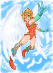  angel_wings armor blonde_hair boots breasts breath_of_fire breath_of_fire_i covered_navel full_body gloves green_eyes hairband leotard medium_breasts nina_(breath_of_fire_i) onnaski red_leotard short_hair skin_tight solo thighhighs white_wings wings 