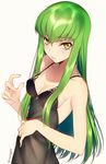  breasts c.c. camisole cleavage code_geass commentary_request creayus dress green_hair long_hair looking_at_viewer simple_background small_breasts solo white_background yellow_eyes 