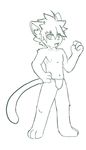  3_toes 4_fingers anthro clothing cub feline fundoshi hand_on_hip japanese_clothing lion male mammal navel nipples open_mouth solo standing taichiharuki toes underwear young 