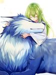  animal blush enkidu_(fate/strange_fake) fate/grand_order fate/strange_fake fate_(series) green_hair highres hug lobo_(fate/grand_order) long_hair smile wolf yuya_(night_lily) 