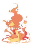  1girl adventure_time colored_skin dress eyelashes fire flame_princess floating_hair forehead_jewel gem long_hair maruco open_mouth orange_dress orange_eyes orange_skin red_gemstone simple_background single_bare_shoulder sitting solo white_background yokozuwari 