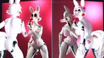  anthro big_breasts bow breasts butt canine disembowell_(artist) five_nights_at_freddy&#039;s five_nights_at_freddy&#039;s_2 fox funtime_foxy_(fnaf) hand_on_hip kiss_mark lips lipstick looking_back machine makeup mammal mangle_(fnaf) mirror nipples nude reflection robot solo video_games yellow_eyes 